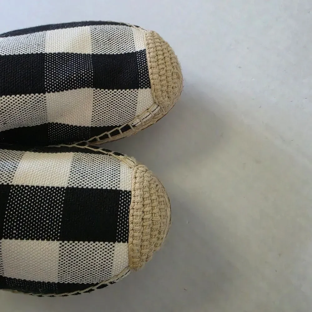 Kate Spade New York Bonnie Espadrille Flats Women's Size 7.5 B Plaid Blk White